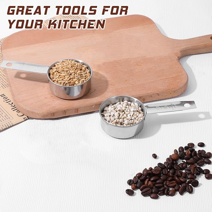 2 Pcs Stainless Steel Measuring Cup, 60 ml 2 oz 1/4 Inch Cup Scoop Stainless Steel Measuring Cups Metal Coffee Scoop Cat Food Scoops for Wet and Dry Ingredients Cooking Baking Kitchen, Dishwasher Safe