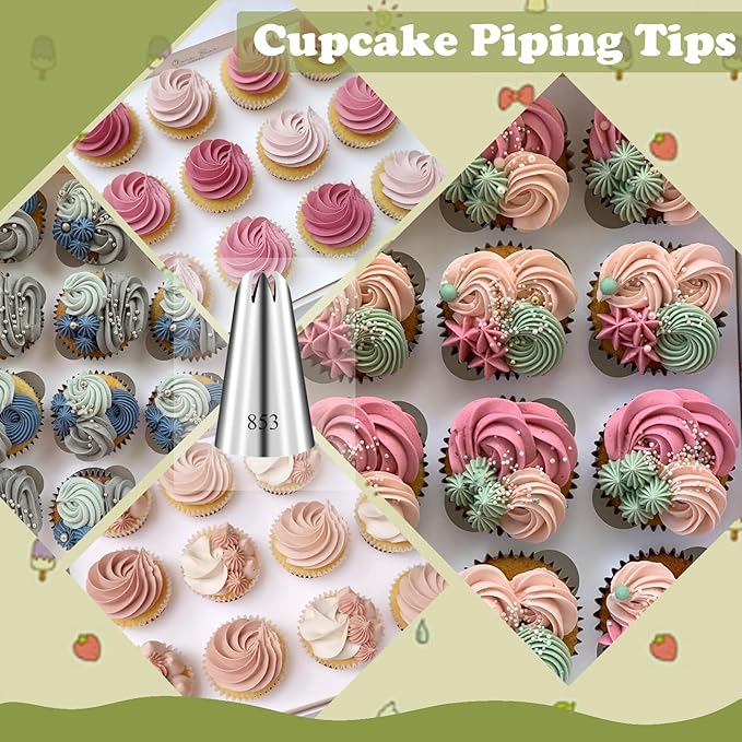 FANTEXY 3 Pieces 853 Large Piping Tips Set,Large Frosting Piping tips,Icing Tip for Cake Decorating Baking set,Stainless Steel CupCake Star Tip,Star and Flower Cupcake Decorating,Cookie Baking Supply
