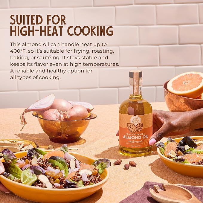 Fresh Vintage Farms Nut Bundle 100% Cold Pressed Almond & Garlic Almond Cooking Oils | Cold Pressed & Nutritious Healthy Oils for Cooking, Baking, Dipping, Salads, & Marinades | 375ml, Pack of 2