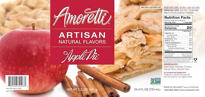 Amoretti - Natural Apple Pie Artisan Flavor Paste, 8 oz, Perfect For Ice Cream, Beverages, Cakes, and more, Preservative Free, Vegan, Gluten Free, No Artificial Sweeteners, Highly Concentrated