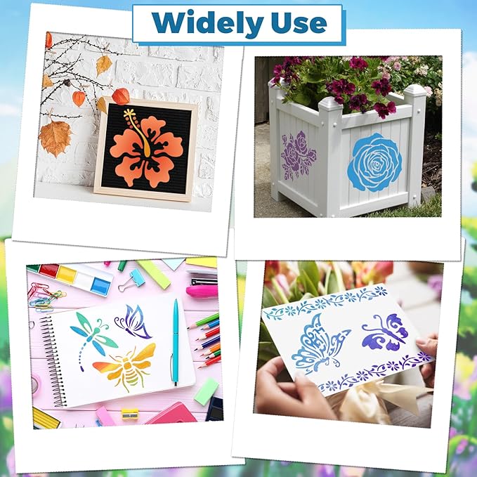 18 PCS Flower Painting Stencils Reusable Stencils for Painting on Wood Rocks Canvas Fabric Glass Pottery 6.5x6.5 Inch