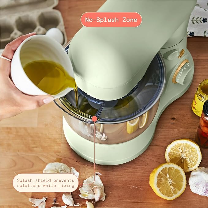 Beautiful 3.5 Qt Tilt-Head Stand Mixer | 12-Speed 300 W Motor | Stainless Bowl Beater, Dough Hook & Whisk by Drew Barrymore (Sage Green)