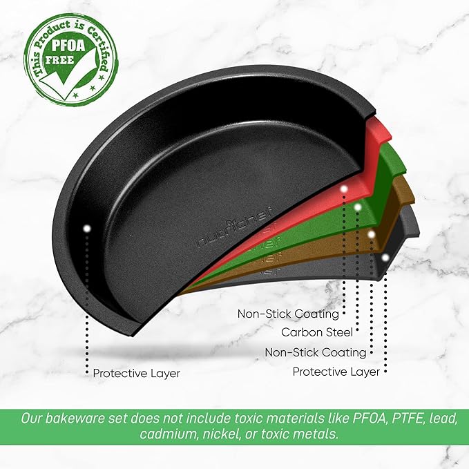 NutriChef 9-Inch Round Cake Pan - Nonstick Carbon Steel Baking Pan w/ Even Heating for Uniform Baking - Dishwasher Safe Bakeware, Black