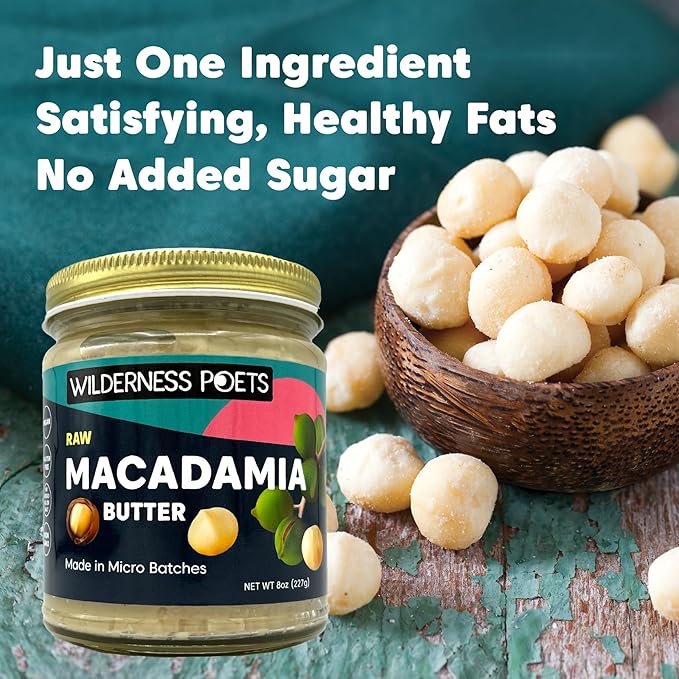 Wilderness Poets, Raw Macadamia Nut Butter - Vegan, No Salt (8 Ounce) - Glass Jar (Pack of 2)