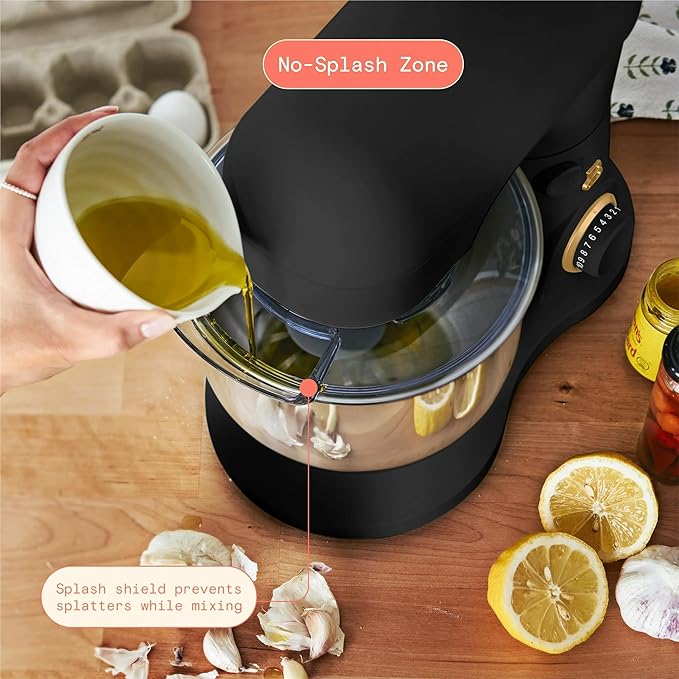 Beautiful 3.5 Qt Tilt-Head Stand Mixer | 12-Speed 300 W Motor | Stainless Bowl Beater, Dough Hook & Whisk by Drew Barrymore (Black Sesame)