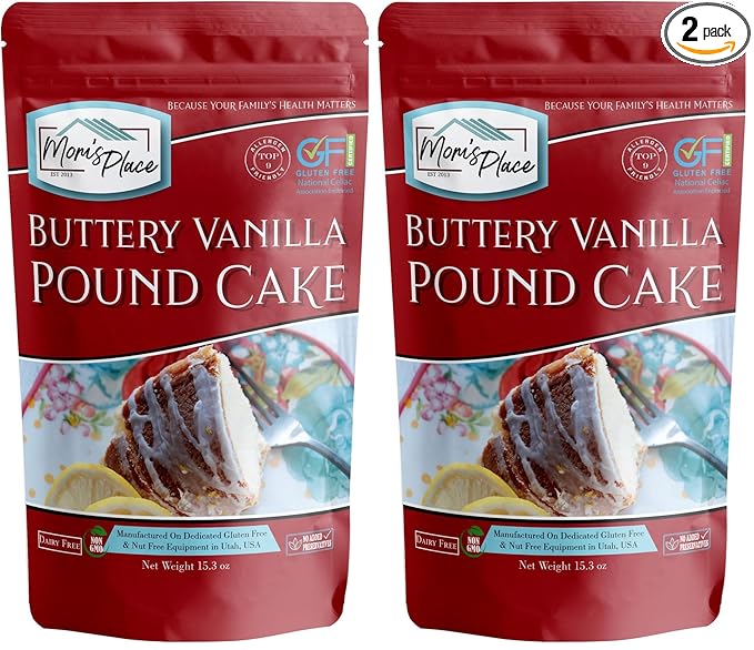 Mom's Place Gluten-Free Buttery Vanilla Pound Cake Mix, Nut Free, Dairy Free & Soy Free, Makes 12 Servings, Easy to Prepare 15.3 oz (Pack of 2)