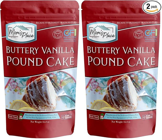 Mom's Place Gluten-Free Buttery Vanilla Pound Cake Mix, Nut Free, Dairy Free & Soy Free, Makes 12 Servings, Easy to Prepare 15.3 oz (Pack of 2)