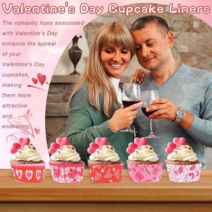 600 Pack Valentines Cupcake Liners Standard Muffin Cupcake Cups Cupcake Wrappers Paper for Wedding Party Decorations Supplies (12 Styles)