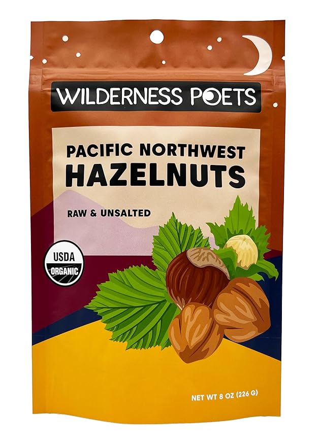 Wilderness Poets, Organic, Pacific Northwest-Grown Hazelnuts - Raw, Whole Nuts with Skins, No Shells (8 Ounce)