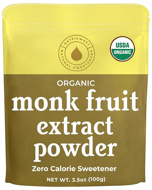 Monk Fruit Extract Sweetener, 3.5 oz, Pure USDA Organic with No Fillers Zero Calories, Zero Carbs, Keto & Paleo Friendly Sugar Substitute, 322 Servings by NatriSweet