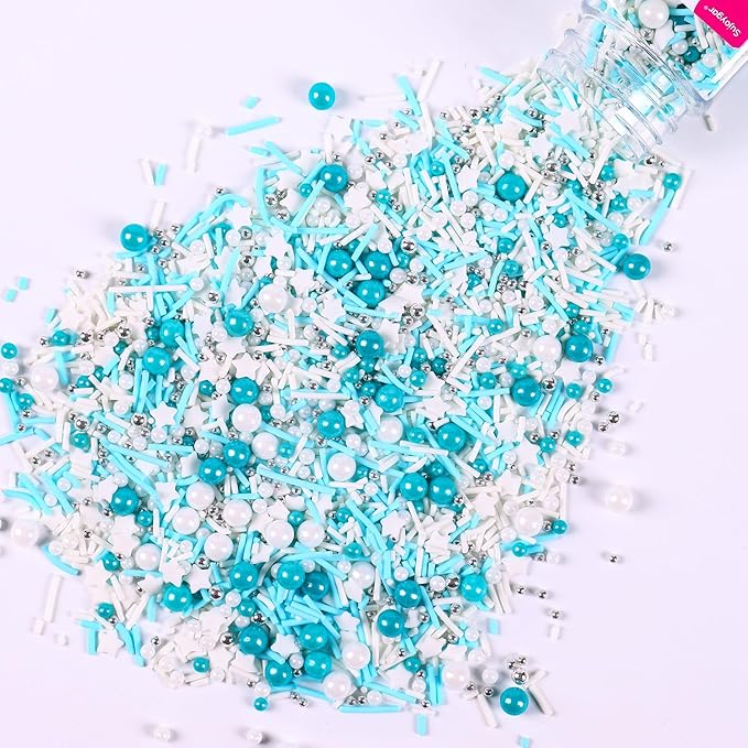 Blue Sprinkles for Cake Decorating, 3.52oz Blue and White Pearl Sprinkles, Bluey Sprinkles for Cupcakes Baking Ice Cream Cookie, Edible Star Sprinkles