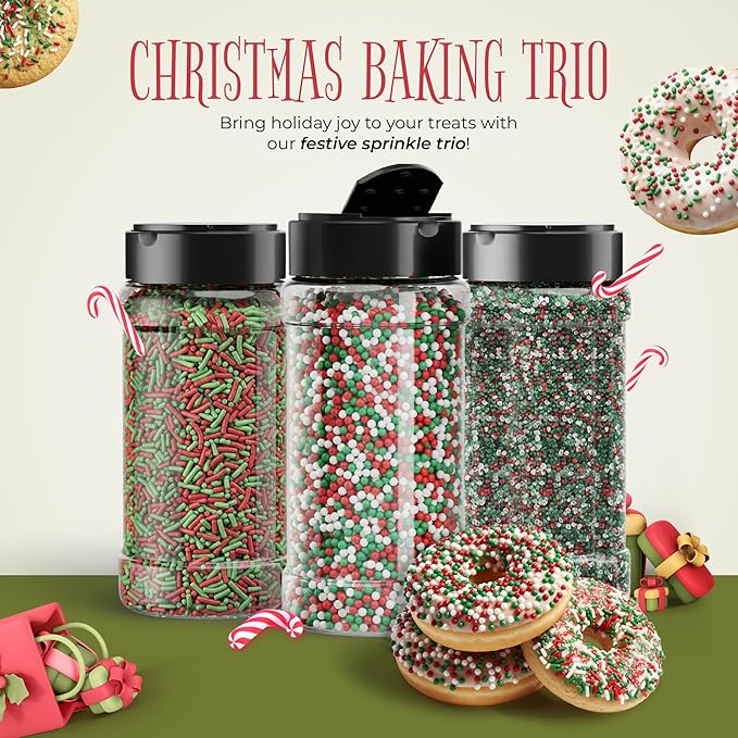 NY Spice Shop Christmas Sprinkles Nonpareils & Sanding Sugar – Red Green White Nonpareils & Sprinkles - Edible Christmas Festive Cooking Decor Sprinkle - Candy Cane Sprinkles for Baking and Dessert Toppings