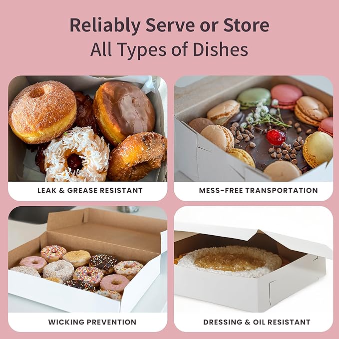 FC Meyer Bakery Boxes - Reversible 8” Classic Cake Box, Secure Your Bakery Box With Special Side Panel Clips & A Front Tuck Lock, No Taping Or Twine Needed, Made In USA, Size 8 x 8 x 5 (Pack of 50)
