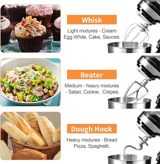 4.8QT Stand Mixer, 12-Speed Electric Kitchen Mixer with Tilt-Head, Stainless Steel Bowl, Egg Whisk, Dough Hook & Beater – Lightweight, Compact for Small Kitchens (Black)