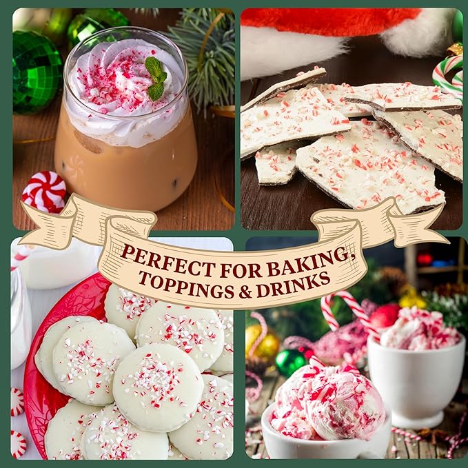 Crushed Peppermint Candy Pieces, Red and White Classic Flavor, Perfect Christmas Dessert and Drink Toppings, Resealable Bag, 12 Ounces