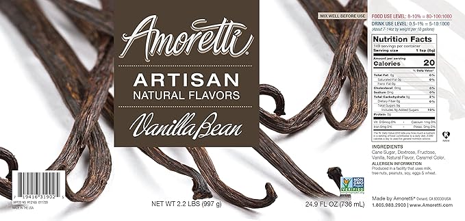 Amoretti - Natural Vanilla Bean Artisan Flavor Paste, 8 oz, Perfect For Ice Cream, Beverages, Cakes, and more, Preservative Free, Vegan, Gluten Free, No Artificial Sweeteners, Highly Concentrated
