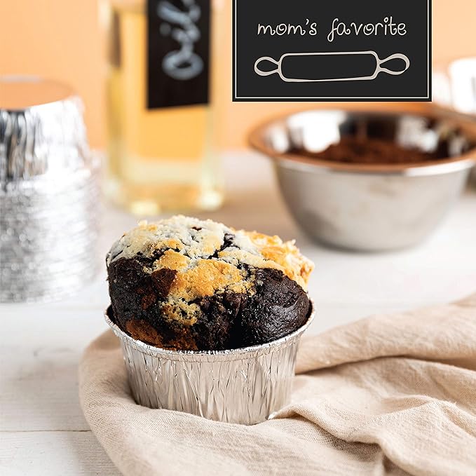 PLASTICPRO 3.5'' Inch Round Ramekins Muffin Cups Tin Foil Cupcake Pans Disposable Aluminum, Freezer & Oven Safe Pack of 100