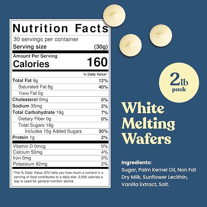 Cambie White Chocolate Melts – 2 Pounds of Melting Chocolate Wafers for Dipping, Molding & Baking Chocolates – Smooth and Creamy Candy Melts
