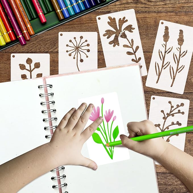 50 PCS Flower Stencils for Crafts Reusable Flower Stencils for Painting on Wood Rocks Canvas Fabric Glass Pottery 3.5 x 2 Inch