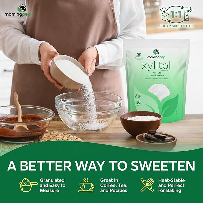 Morning Pep Pure Birch Xylitol (Keto Diet Friendly) Sweetener with no Aftertaste Bulk Size 10 LBs (Not from Corn) Non GMO Kosher Gluten Free Product of USA. 160 OZ