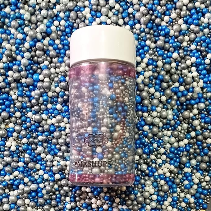 Confect Blue Silver White Edible Sugar Pearls Sprinkles – Decorative Candy Pearls for Cakes, Cupcakes & Desserts – Love Disco Ball Mix | Vegan, Gluten-Free, Nut-Free, Soy-Free, Dairy-Free, Palm Oil-Free- 4.2 Oz