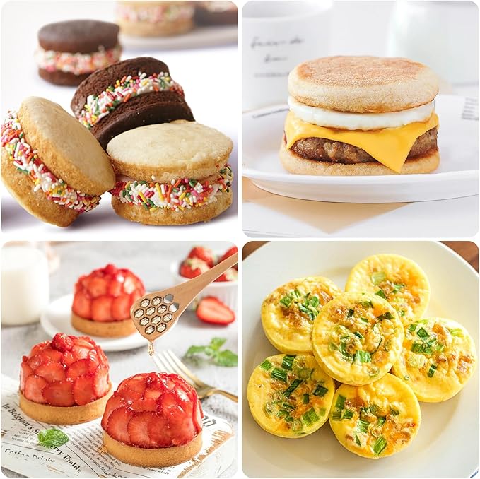 Ocmoiy 4 Inch Silicone Egg Mold for Breakfast Sandwiches, 2 Pack Non-Stick Silicone Muffin Top/Hamburger Bun Pan, Large Eggs Bites Molds for Oven Baking Egg Patty, Pancake, Frittata