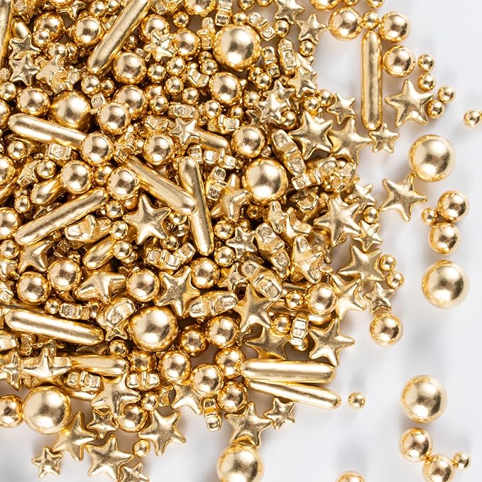 Gold Stars Sprinkles for Cake Decorating Gold Pearl Rods Sugar for Cupcake Cookies Ice Cream Toppings 3.5 Ounces Cake Decorationss Baking, Wedding, Patriotic, Christmas Party