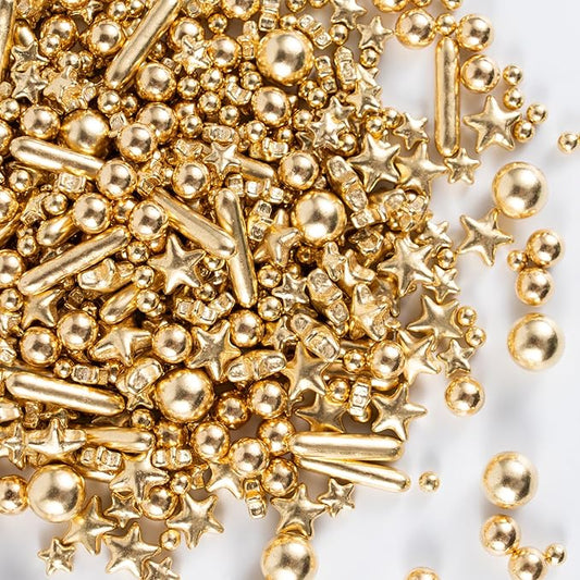 Gold Stars Sprinkles for Cake Decorating Gold Pearl Rods Sugar for Cupcake Cookies Ice Cream Toppings 3.5 Ounces Cake Decorationss Baking, Wedding, Patriotic, Christmas Party