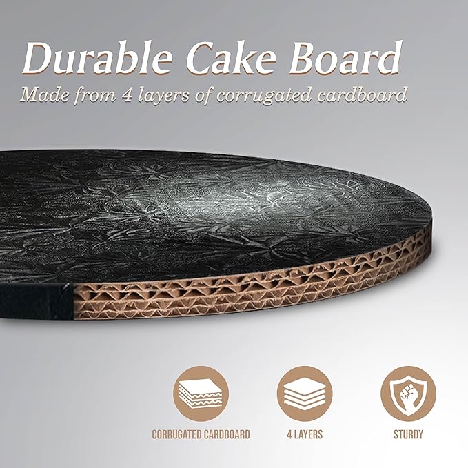 Cakebon Cake Boards - Sturdy 1/2 Thick Drums - 12 Inch Professional Fully Wrapped Edges Black 12-Pack