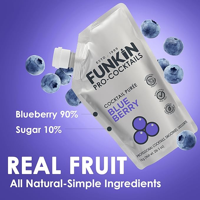 Funkin Fruit Puree | Real Fruit, Simple Ingredient, Natural Mixer for Cocktails, Drinks, Smoothies | Vegan, Non-GMO, Gluten-Free (2.2 lbs) (Blueberry)