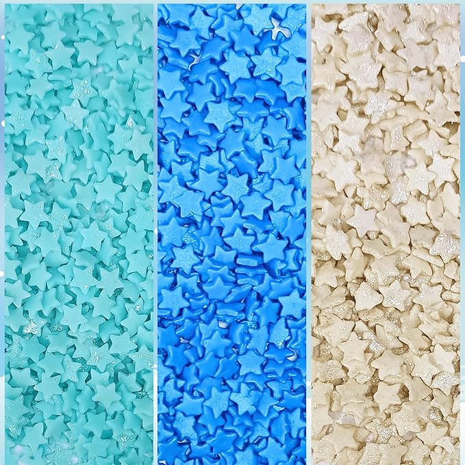 Confect Christmas Sprinkles | Frozen Sprinkles for Baking & Cake Decorative | Christmas jimmies sprinkles |stars Sprinkles Pack of 5 sprinkles -Blue, White, Gold and silver color sprinkles| Dessert Decorating - Frozen Sprinkles Toppings -5 Oz