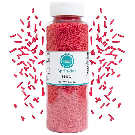 O’Creme Red Sprinkles – 6.3oz Sprinkles for Cake Decorating – Kosher Pastel Sprinkles for Cupcakes, Cookies, Cakes, Ice Cream – Easy-Pour Jar