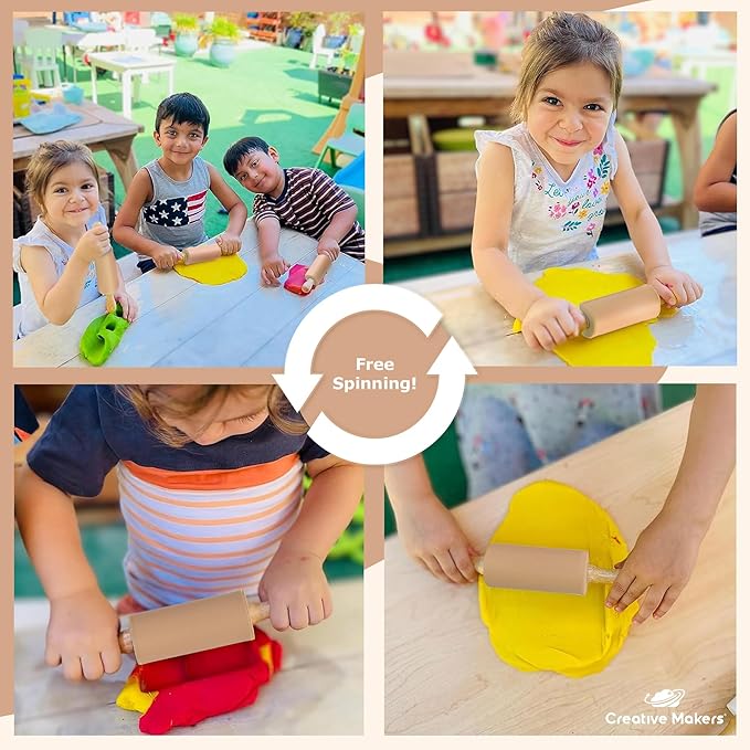 Small Rolling Pin for Kids, Non-Stick Silicone Surface with Wooden Handles for Play Dough and Baking Rolling Pin (Desert Beige)