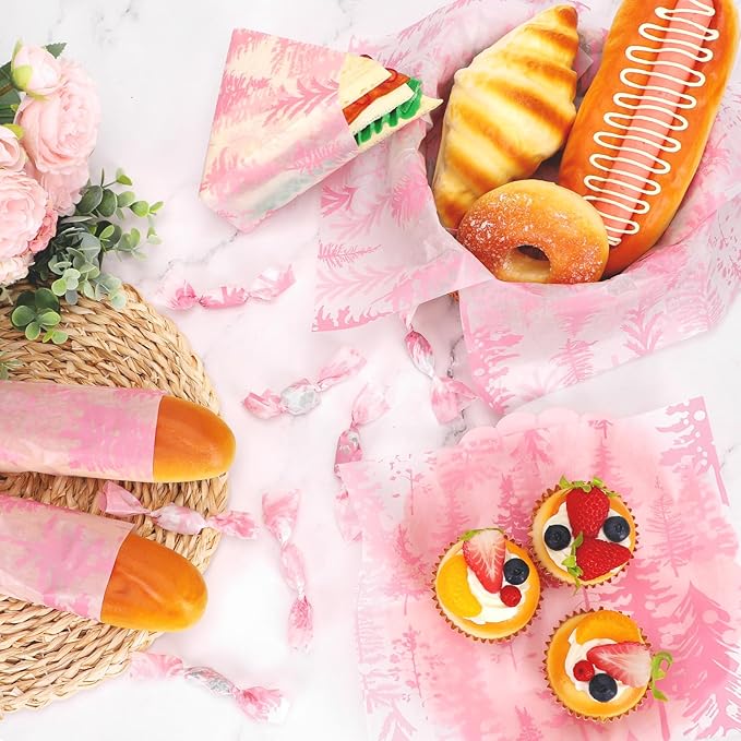 150Pcs Christmas Tree Deli Paper, 9.8 x 8.3'' Forest Grease Proof Food Deli Sheets, Resistant Sandwich Wrap Liners Greaseproof Food Wax Paper for Xmas Winter Party Supplies (Pink)
