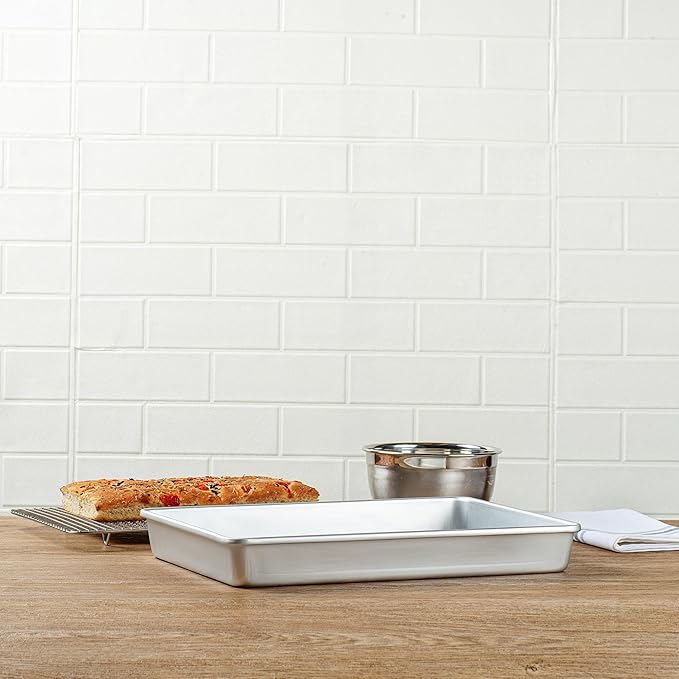 Restaurantware-Met Lux 15 x 12 x 2 Inch Straight-Sided Baking Tins, 12 Rectangular Cake Pans - Oven-Ready, Freezable, Anodized Aluminum Baking Sheet Cake Pans, Greaseproof, For Birthday Cakes