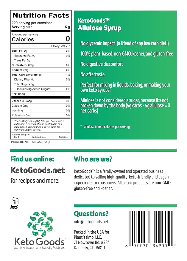 KetoGoods Allulose Simple Syrup: No carbs/calories, Keto friendly, No glycemic impact (2.5lb)
