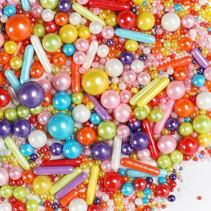 Rainbow Sprinkles for Cake Decorating, 4.6Oz Rianbow Rod and Pearl Sprinkles Mix for Baking, Cupcake, Cookie, Ice Cream, Donuts and Cake Decorating
