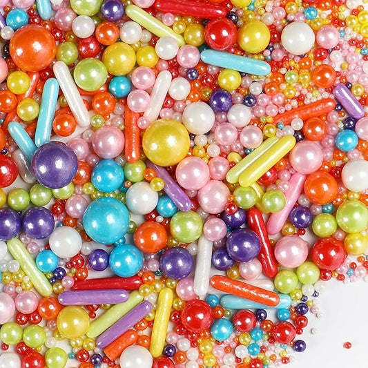 Rainbow Sprinkles for Cake Decorating, 4.6Oz Rianbow Rod and Pearl Sprinkles Mix for Baking, Cupcake, Cookie, Ice Cream, Donuts and Cake Decorating