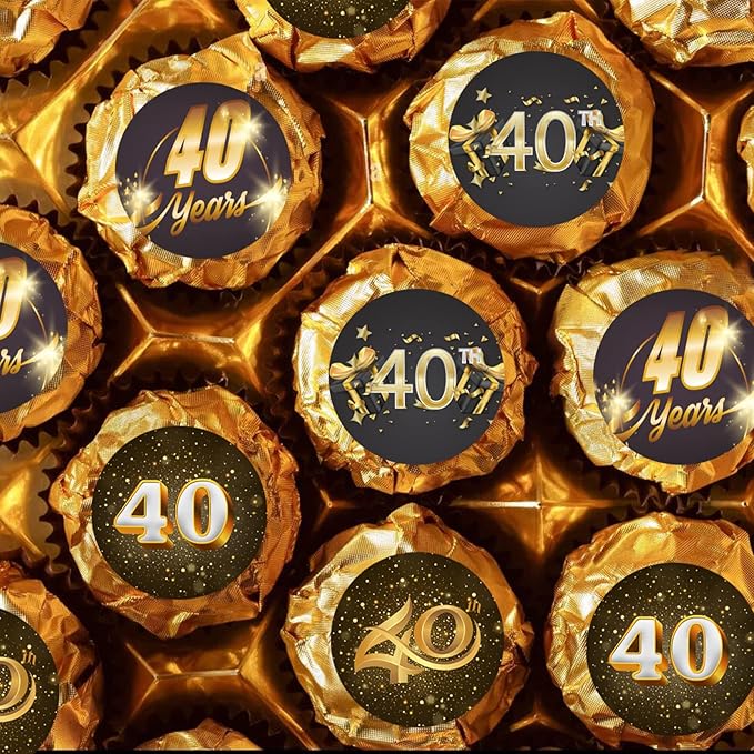 40th Birthday Round Candy Sticker - Cheers 40, Happy 40th Birthday, Anniversary Party Favors Sticker Labels Fit Chocolate Candy （ 160 Pieces）