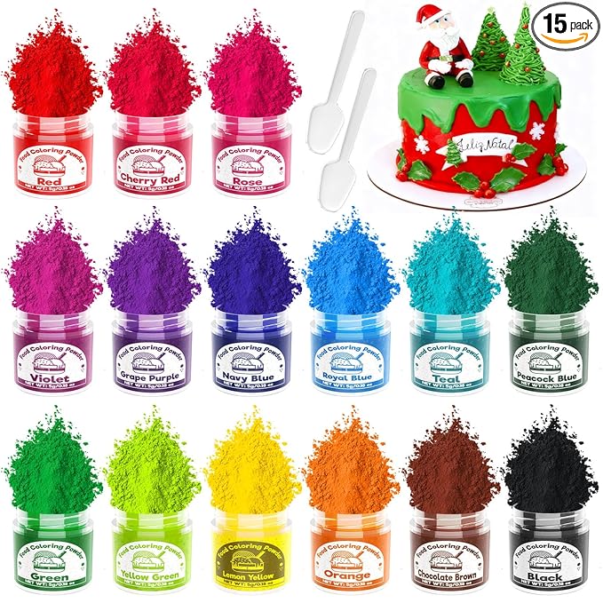 Food Coloring Powder - 15 Bright Colors Flavorless Food Dye, High Concentrated Upgraded Food Coloring for Icing, Baking, Cake Decorating, Cooking, Frosting - 5g/bottle
