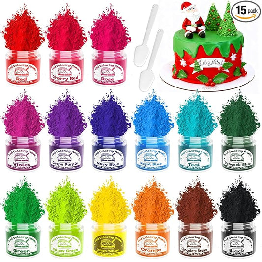Food Coloring Powder - 15 Bright Colors Flavorless Food Dye, High Concentrated Upgraded Food Coloring for Icing, Baking, Cake Decorating, Cooking, Frosting - 5g/bottle