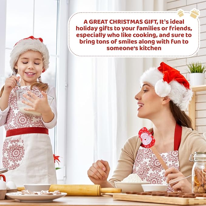 Nitial 10 Pieces Christmas Silicone Spatula Gift Set with Wooden Handle Santa Baking Kitchen Spatula with Christmas Cards for Women Cooking Housewarming (Retro Color)