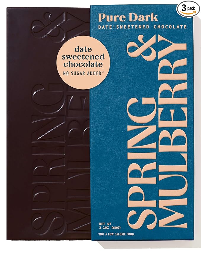 Spring & Mulberry Dark Chocolate Bars – Healthy Chocolate, Date-Sweetened - Pure Dark 3 Pack