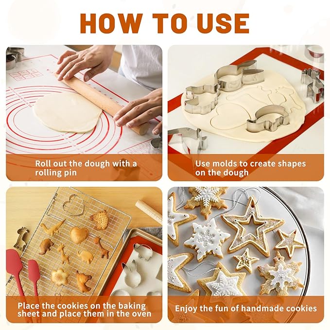 Cookie Cutters Set, 16-Piece Nonstick Baking Pans Set, Complete Cake Baking Set with Baking Pan Baking Mat Rolling Pin Spatula Clamp (Animals)