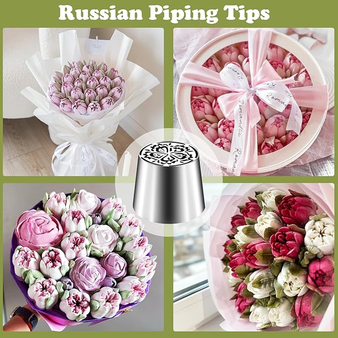 FANTEXY Extra-Large Russian Piping Tips Set,Russian Tips for Cake Decorating,Flower Frosting Nozzles Icing Tips for Frosting Kit,Cake Decorations Flowers,Icing Flowers for Cake Decorating, SL45