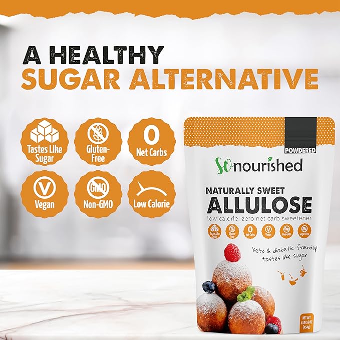 So Nourished Allulose Sweetener Powdered - Keto Sugar Substitute - 0 Calorie, 0 Net Carb, Non-GMO (1 lb / 16 oz)