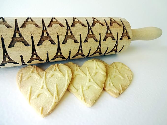 Embossing Rolling Pin EIFFEL TOWER. Laser Engraved Rolling Pin with EIFFEL TOWER - Gift for friend by Algis Crafts