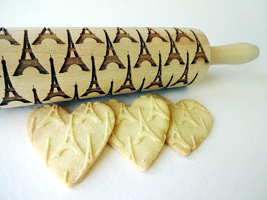 Embossing Rolling Pin EIFFEL TOWER. Laser Engraved Rolling Pin with EIFFEL TOWER - Gift for friend by Algis Crafts