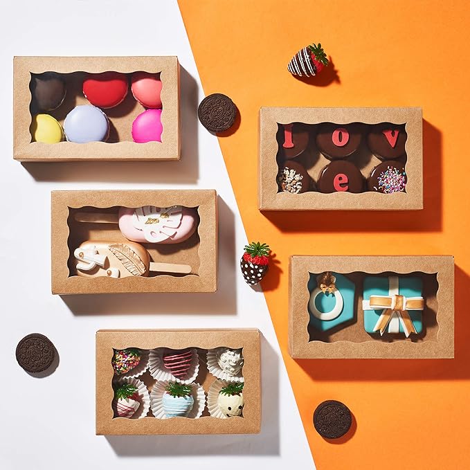 RomanticBaking 50 Pack Auto-Popup Cookies Boxes - 7" x 4 3/8" x 1 1/2" Pastry, Macaron, Hot Chocolate Bombs, Donut, Brownie & Cakesicle Boxes