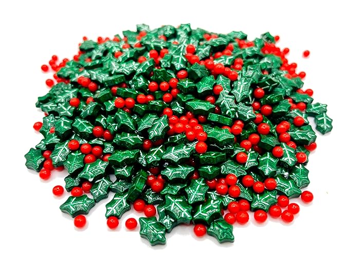 Dextrose Holly Berry Blend Sprinkle Mix - 4 oz Resealable Stand Up Bag - Christmas Themed Red and Green Sprinkles - Holiday Sprinkles for Desserts and Baked Goods